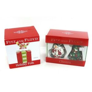 New & Pre owned: Fitz & Floyd Snowmen Lidded box + cheers Salt/Pepper holiday